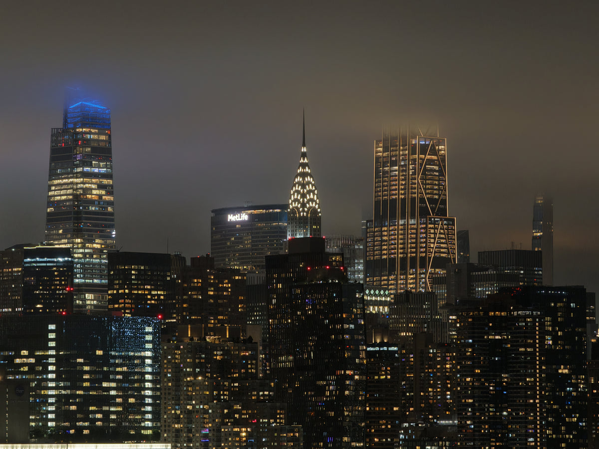The illuminated Chrysler Building and Manhattan skyline at night